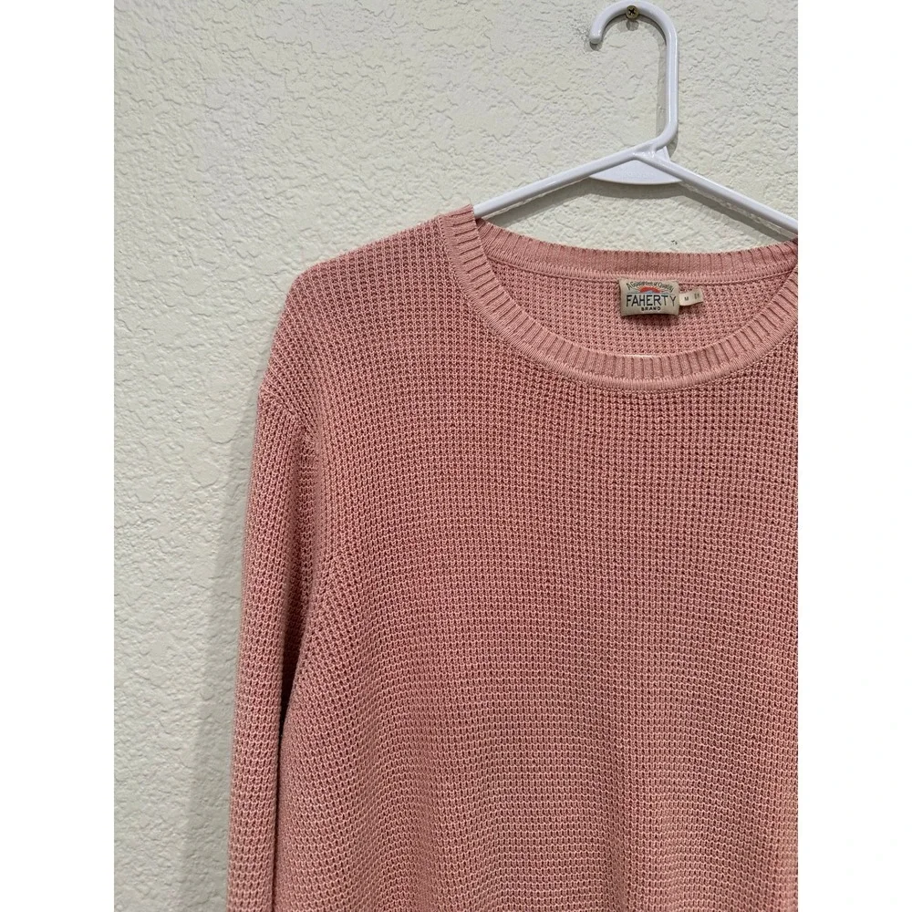 Faherty Brand Pink Organic Cotton Waffle Knit Crewneck Sweater Womens Medium
